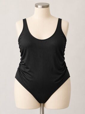 Catalina Black Ribbed Scoop-Neck One-Piece Swimsuit